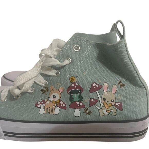 Hot Topic Hi Sneaker Green Bunny Mushroom Frog Womens Size 8 RARE - Picture 4 of 14